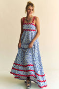 Velvet-Trimmed Smocked Midi Dress — Livostyle