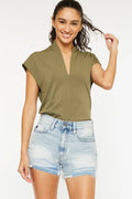 High Rise Raw Hem Denim Shorts in 100% Cotton in Light