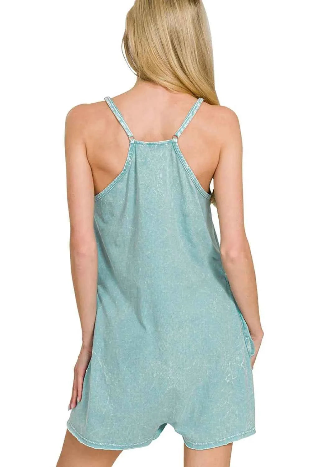 Zenana Acid Crinkle Washed Spaghetti Strap Romper