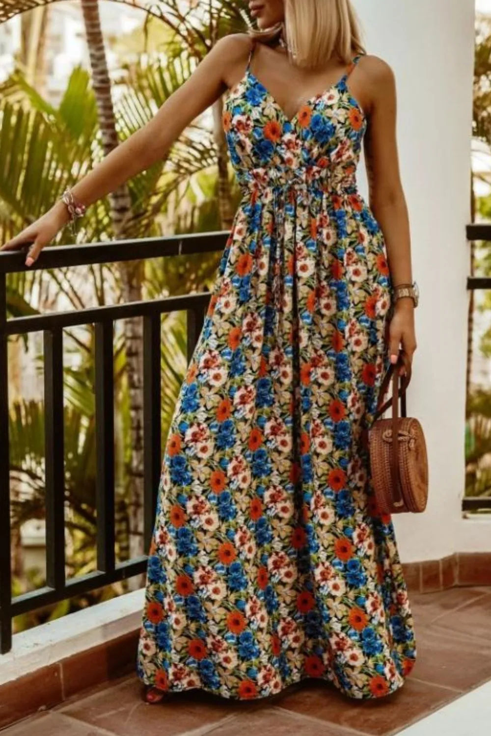 Printed Smocked Ruched Spaghetti Strap Maxi Dress – photo 12