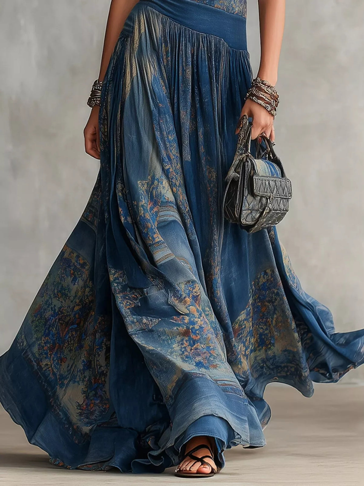 Printed Round Neck Sleeveless Asymmetrical Maxi Dress – photo 2