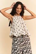Geometric Bow Print Halter Neck Blouse in Ivory