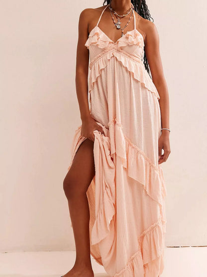 Ruffled Halter Neck Tie Maxi Dress – photo 17