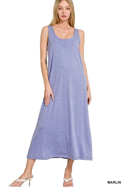 French Terry Twisted Strap Midi Dress in MARLIN
