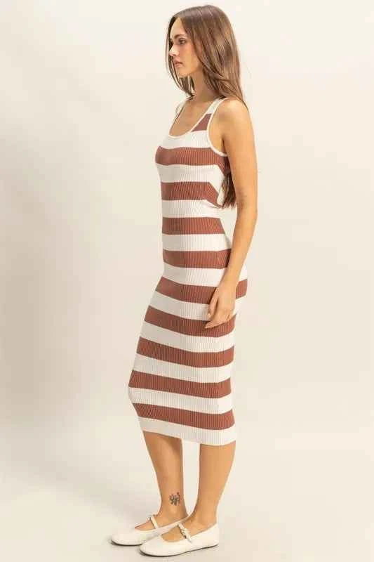 HYFVE Striped Scoop Neck Wide Strap Knit Dress