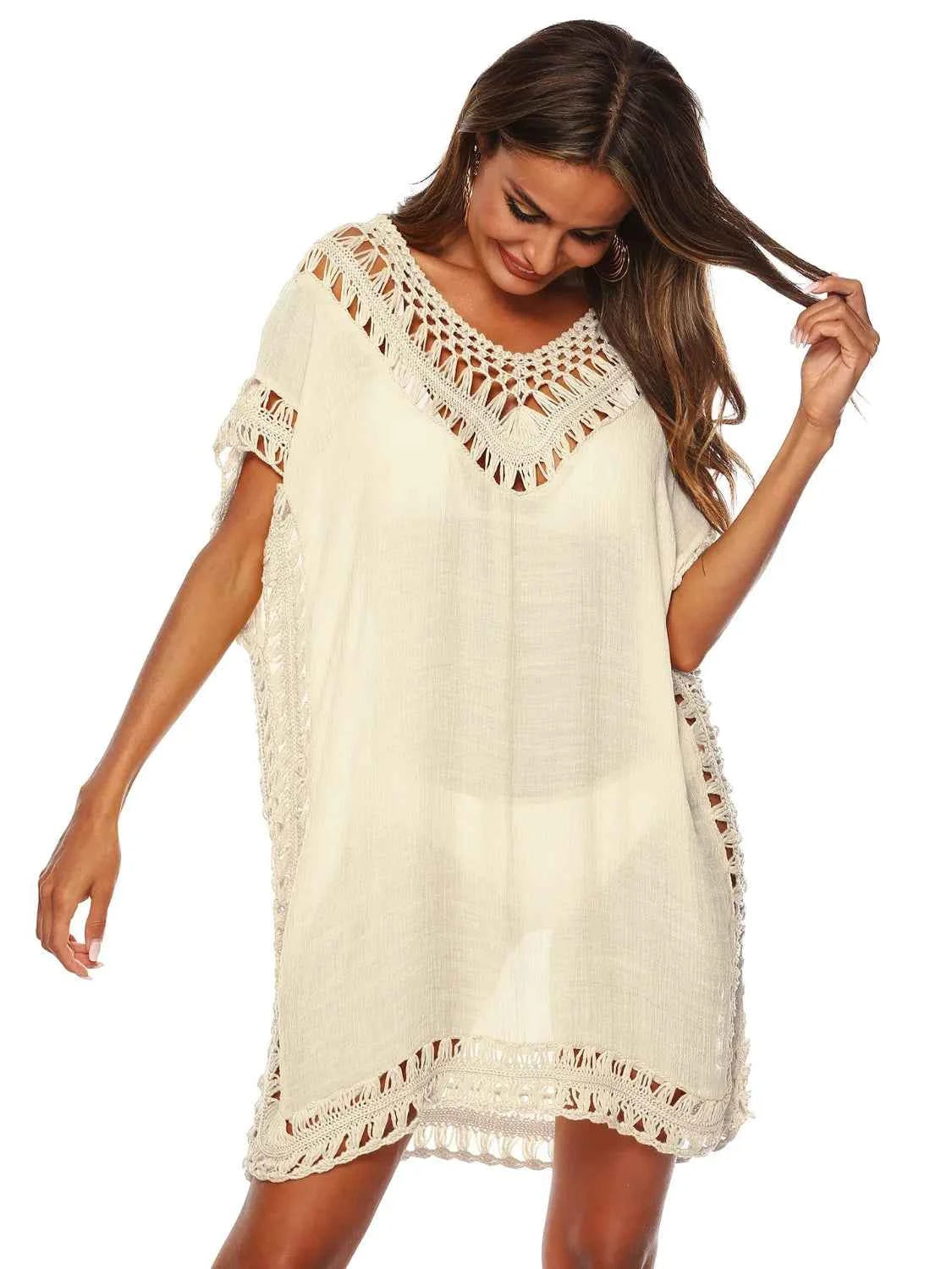Bohemian Crochet Trim Beach Cover Up Dress