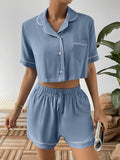 Ivy Lane Contrast Lapel Collar Cropped Shirt and Shorts Lounge Set — Livostyle