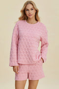 Texture Round Neck Long Sleeve Top and Shorts Set — Livostyle