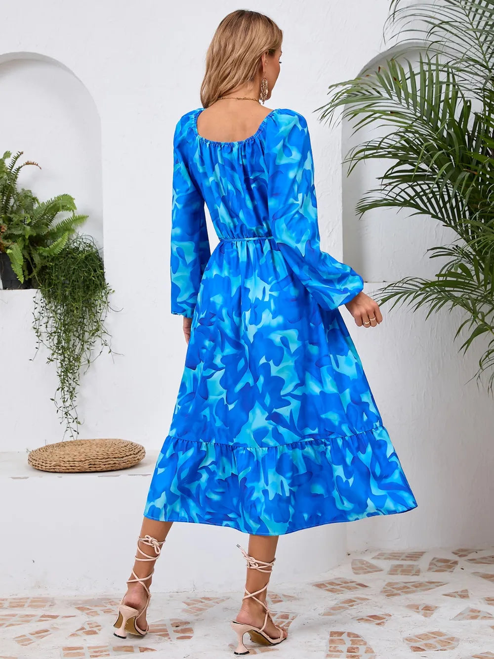 Printed Long Sleeve Midi Dress with Tie Detail – photo 10