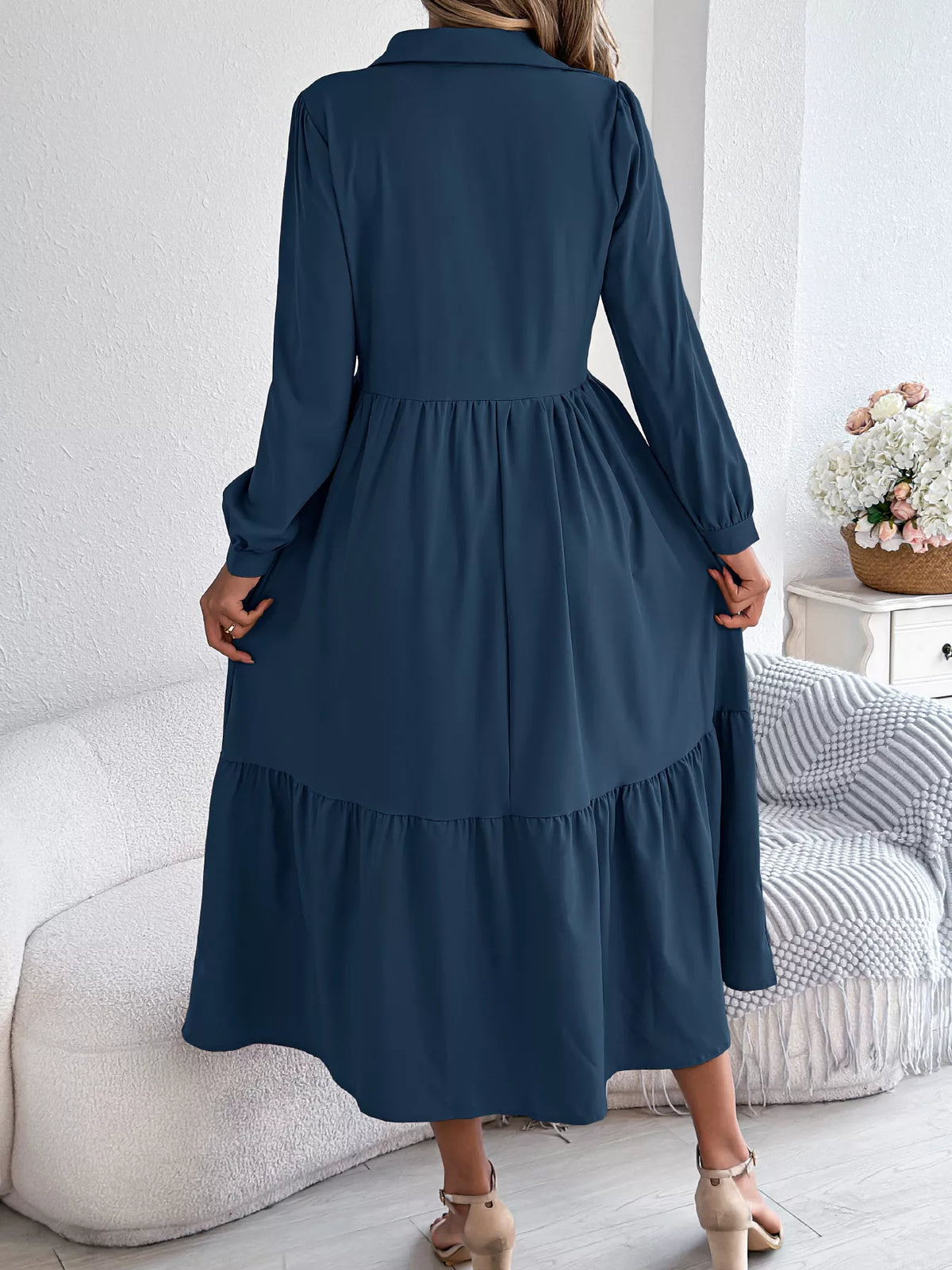 Long Sleeve Tiered Button-Front Midi Dress – photo 5