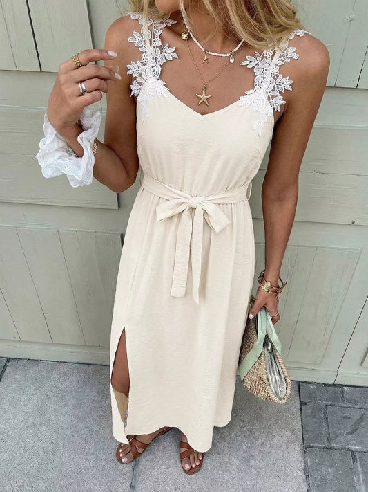 Lace Detail Slit Maxi Dress