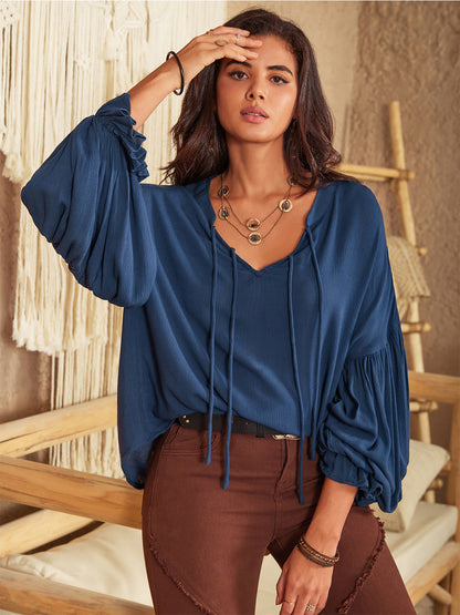 Tie Neck Long Sleeve Blouse — Livostyle