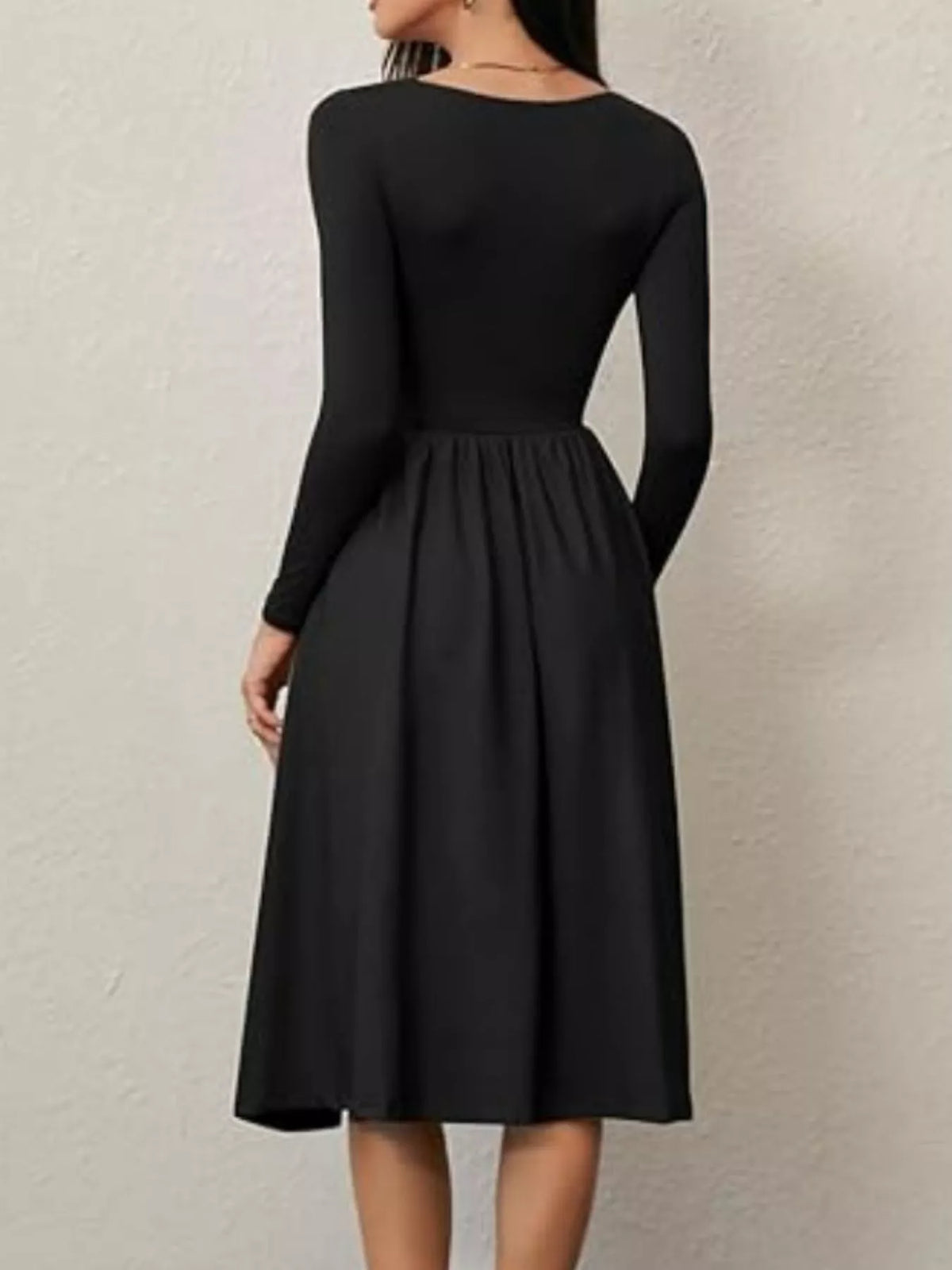 Square Neck Long Sleeve Midi Dress in Cotton Blend – photo 5