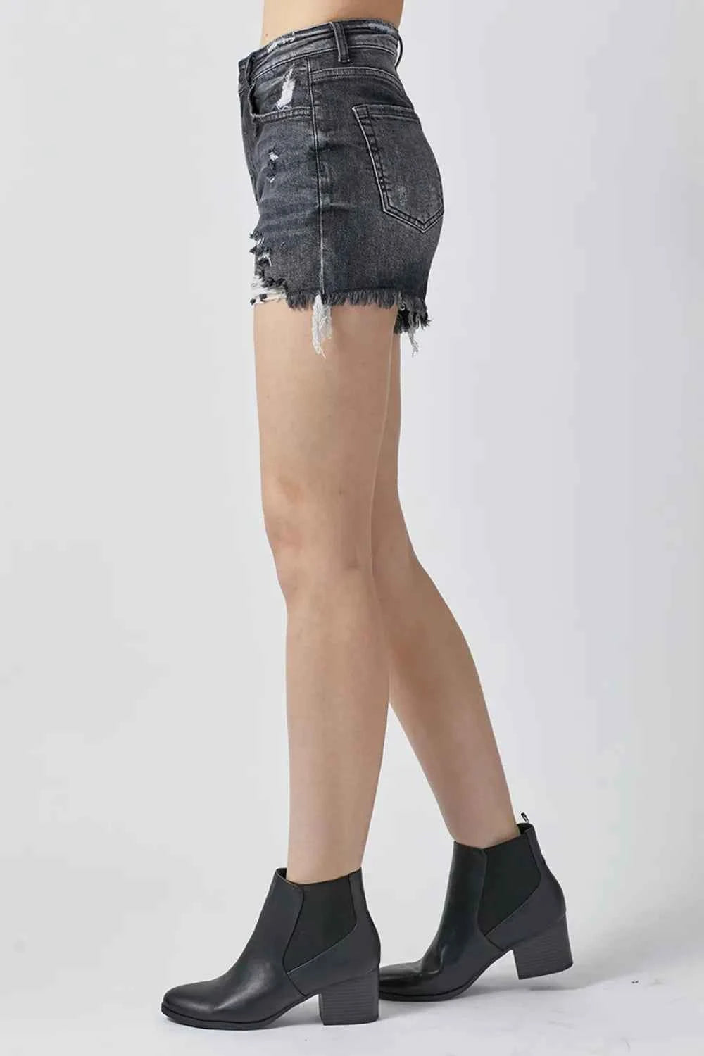 RISEN Full Size High Rise Distressed Denim Shorts