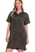 Tencel Mineral Washed Collared Shirts Dress in ASH BLACK