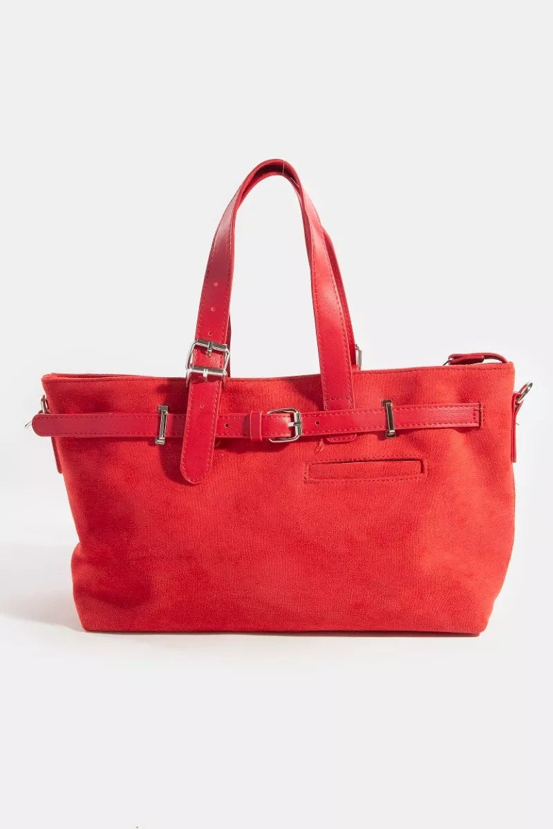 Faux Leather Buckle Strap Detail Tote Bag — Livostyle