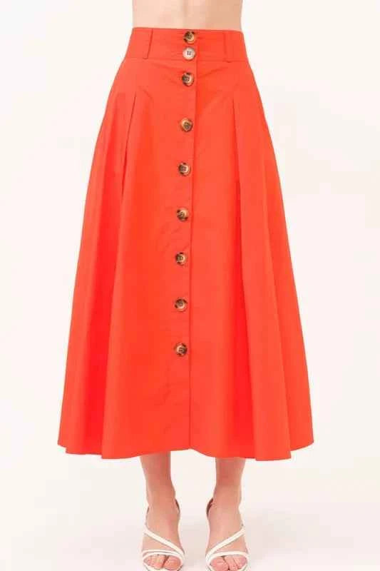 And The Why Button Front Pleated Midi Skirt