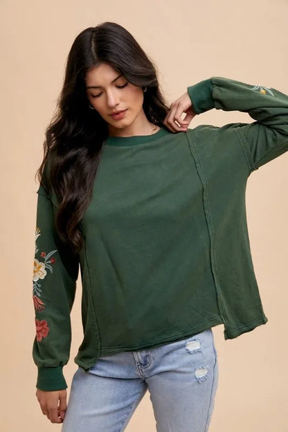 Elegant Embroidered Cotton Terry Top with Long Sleeves — Livostyle