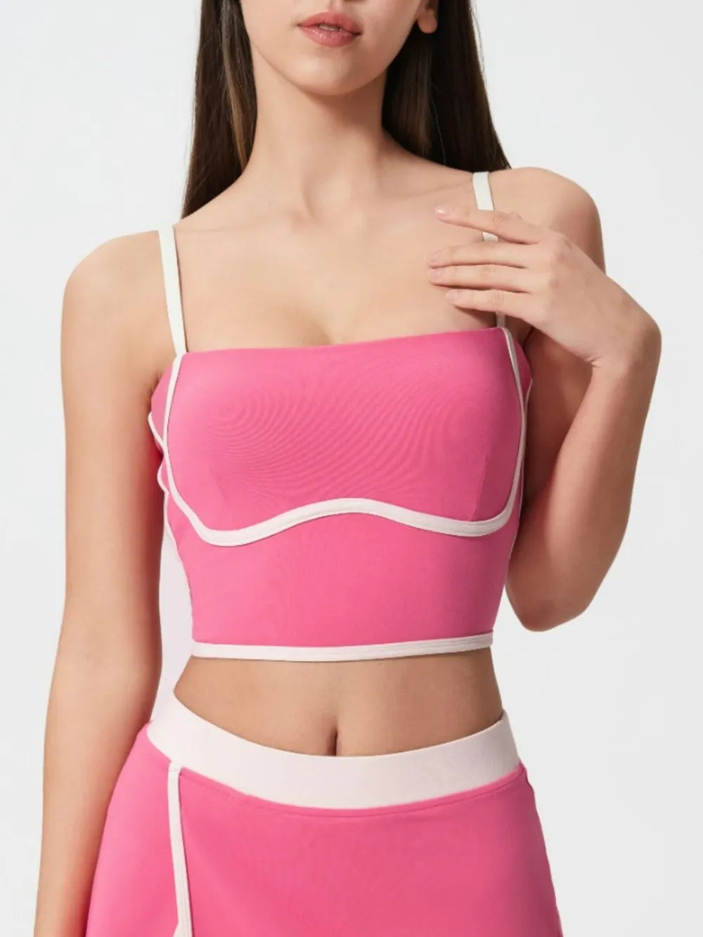 Contrast Trim Square Neck Active Cami with Detachable Chest Pads — Livostyle