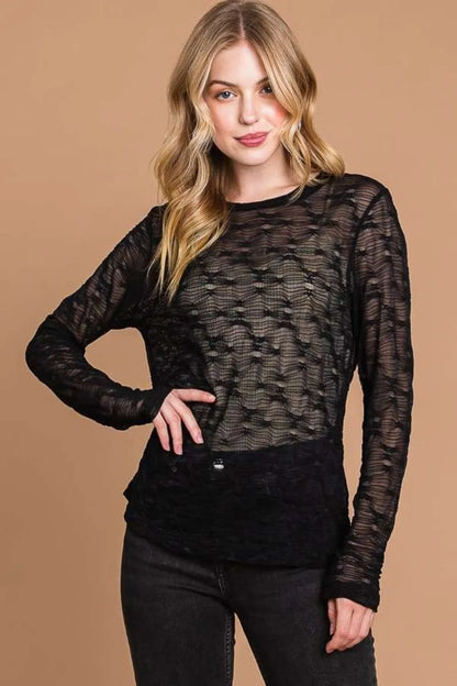 Trendy Mesh Perspective Top with Round Neck — Livostyle