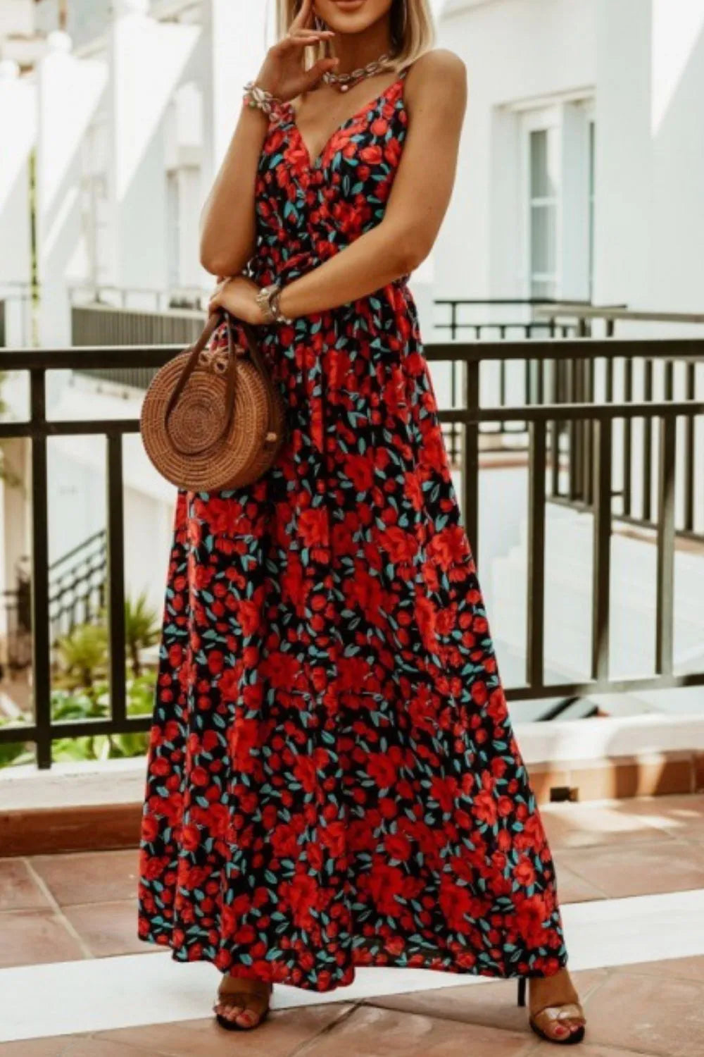 Printed Smocked Ruched Spaghetti Strap Maxi Dress – photo 13