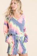 Tie-dye French terry matching top and shorts set in pink and blue — Livostyle