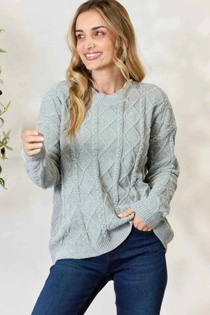 Cable Knit Round Neck Sweater — Livostyle