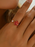 18K Gold-Plated Stainless Steel Zircon Flower Ring — Livostyle