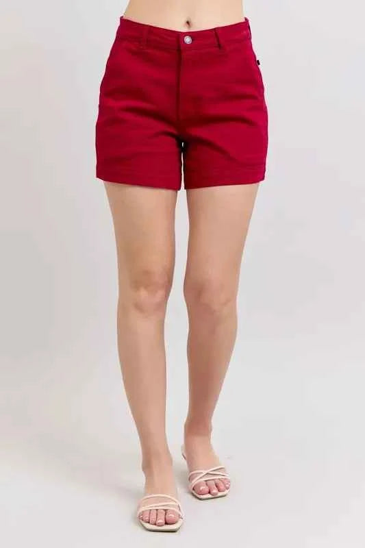 Judy Blue Full Size High Waist Tummy Control Garment Dyed Heart Shaped Denim Shorts Plus Size