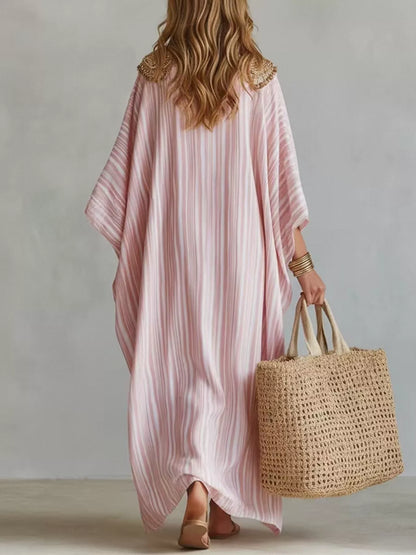 Striped V-Neck Oversized Maxi Dress