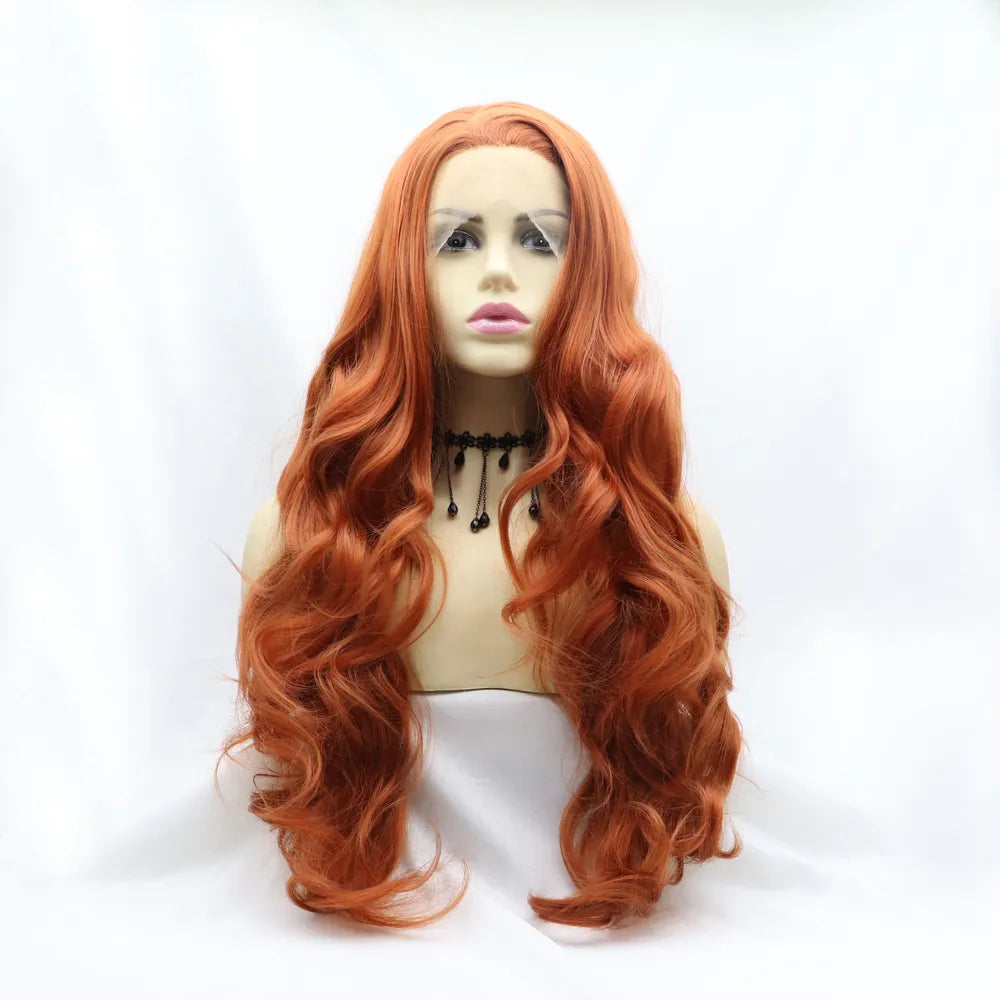 24" Lace Front Synthetic Wig in Ginger, Long Wavy — Livostyle