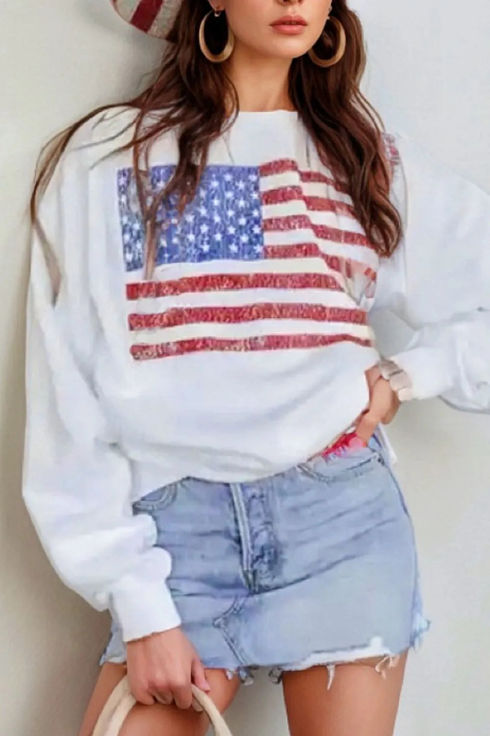 US Flag Round Neck Long Sleeve Sweatshirt — Livostyle