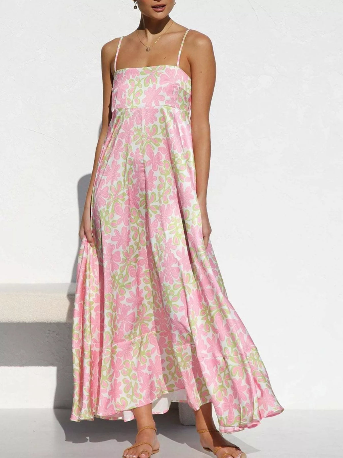 Printed Spaghetti Strap Maxi Dress in Floral