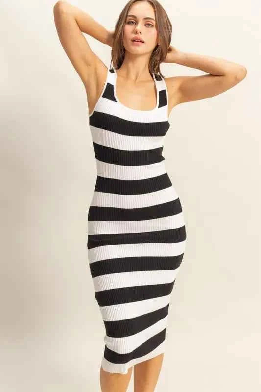 HYFVE Striped Scoop Neck Wide Strap Knit Dress