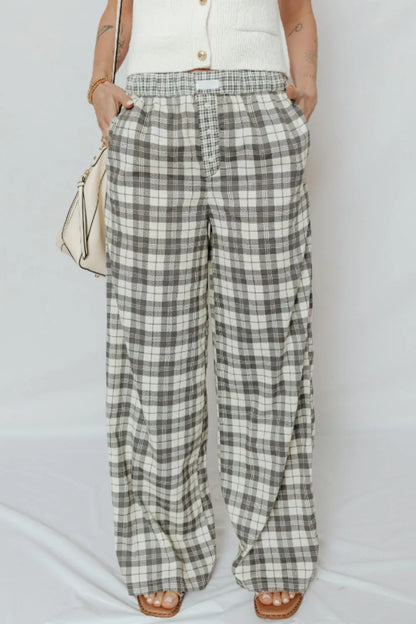 Plaid Wide Leg Pants back view — Livostyle