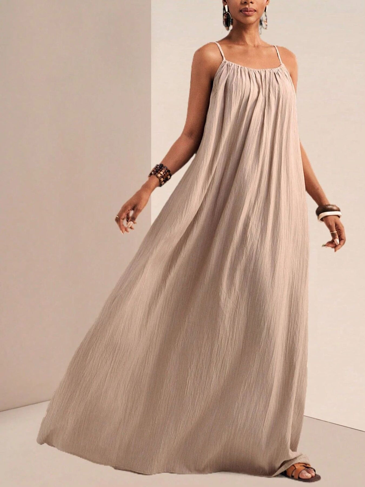 Spaghetti Strap Flowy Ruched Maxi Dress – photo 5