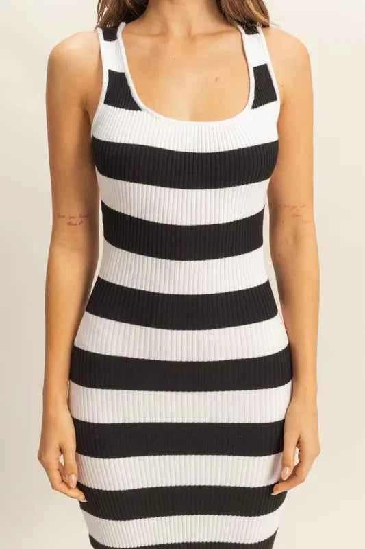 HYFVE Striped Scoop Neck Wide Strap Knit Dress