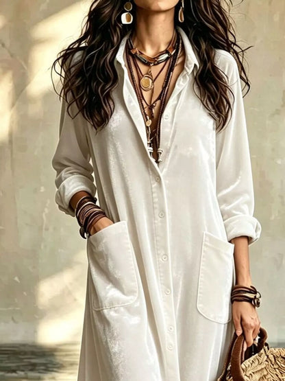Velvet Button-Down Maxi Dress with Pockets – photo 3