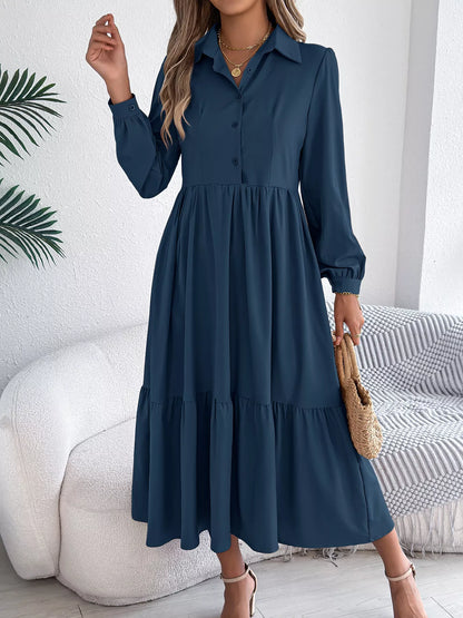 Long Sleeve Tiered Button-Front Midi Dress – photo 4