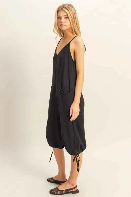 HYFVE V-Neck Pocket Detail Side Tie Hem Romper