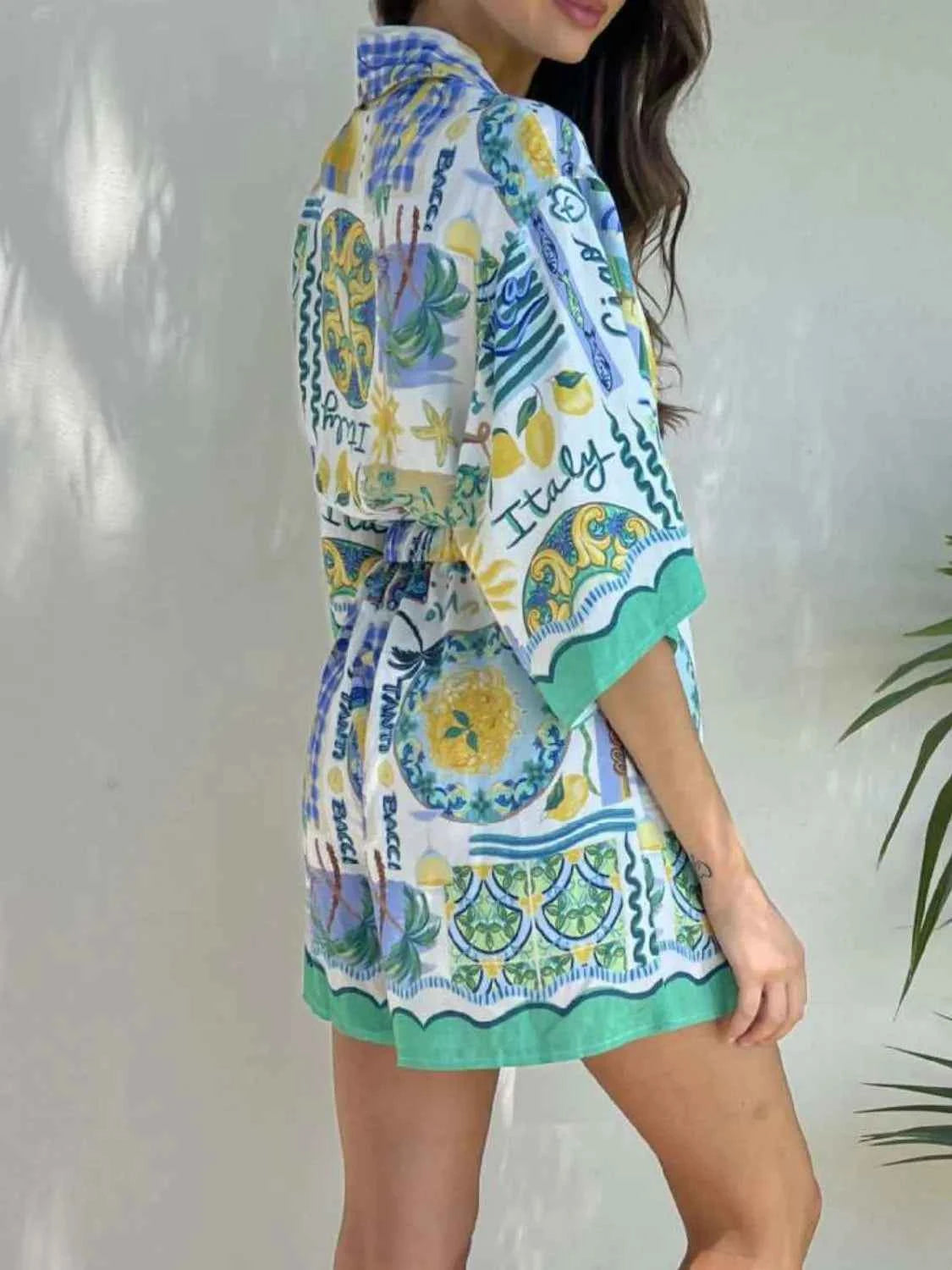 Printed Collared Neck Half Sleeve Romper