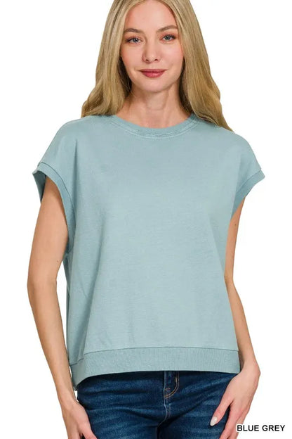 French Terry Round Neck Cap Sleeve T-Shirt — Livostyle