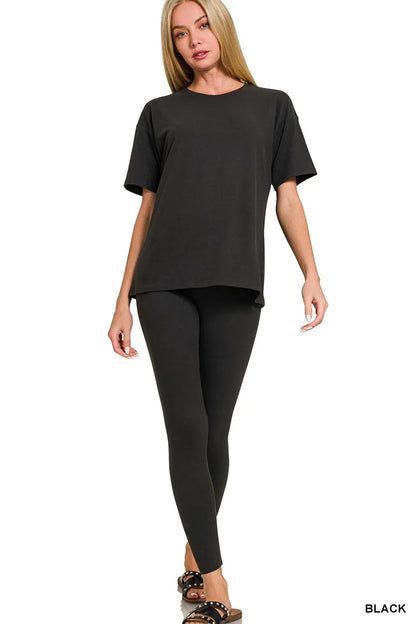 Brushed Microfiber Loungewear Set — Black — Livostyle