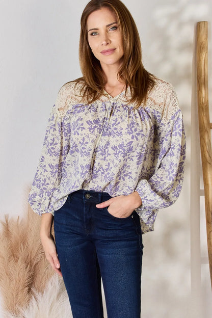 Elegant Lace-Detailed Printed Blouse — Livostyle
