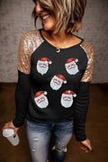 Santa Sequin Long Sleeve Round Neck Top — Livostyle