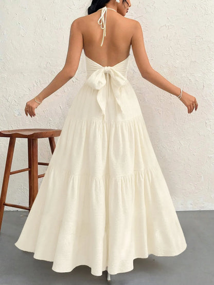 Halter Neck Tiered Maxi Dress with Bow