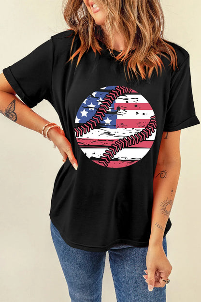 US Flag Round Neck Short Sleeve T-Shirt back view — Livostyle