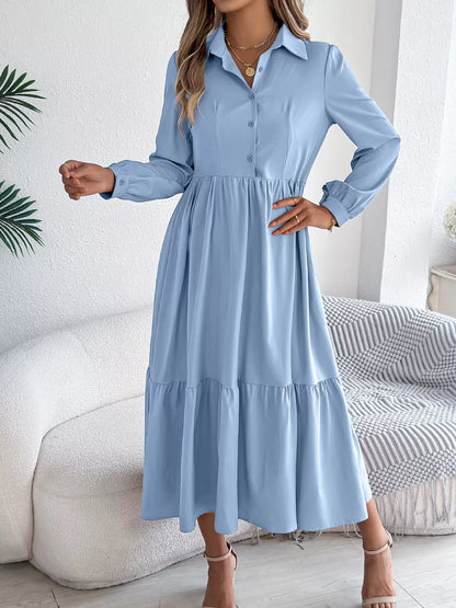 Long Sleeve Tiered Button-Front Midi Dress – photo 10