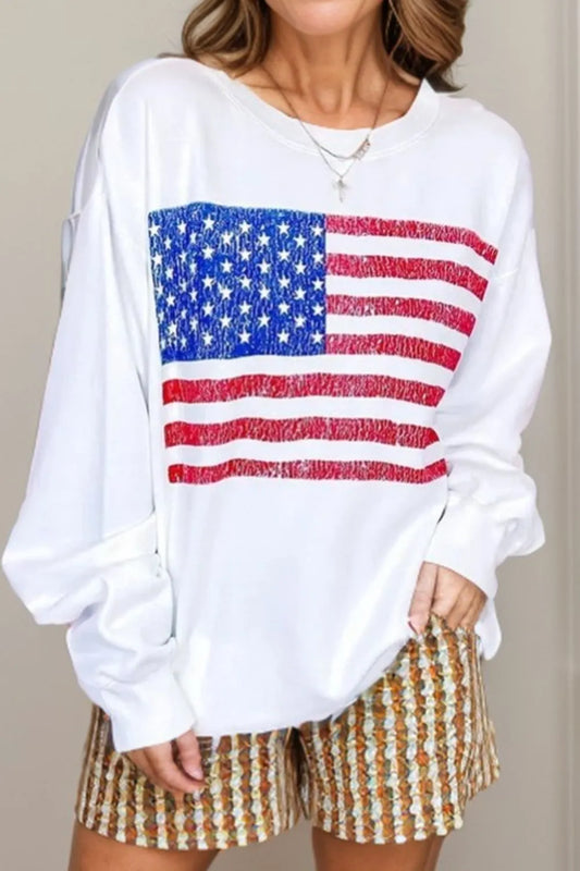 US Flag Round Neck Long Sleeve Sweatshirt — Livostyle