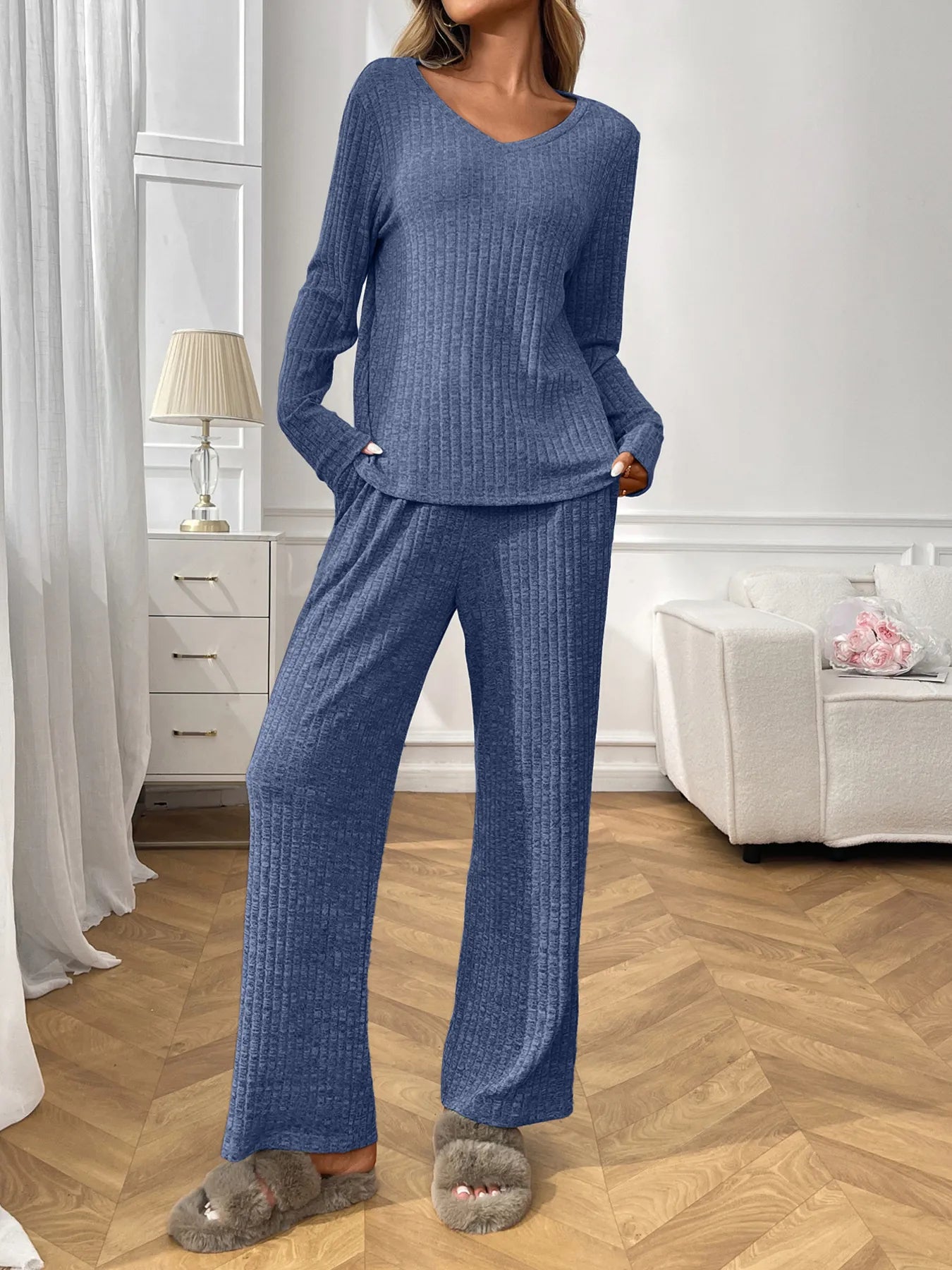 Ribbed Long Sleeve Top and Pants Lounge Set — Livostyle